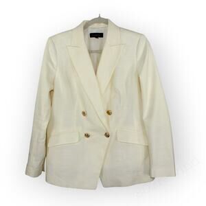 sz8 Talbots Blazer Double-Breasted Ivory Gold Button Tailored Suiting Woven